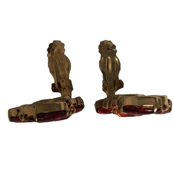 Juliana D&E Mid-Century Mod Red Orange Navette Rhinestone Clip On Earrings - Picture 5 of 6